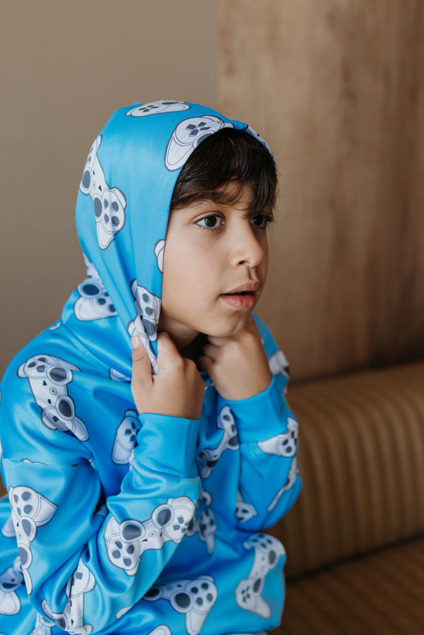 Memphis Player One Hoodie Blue - Gaming Hoodie for Boys