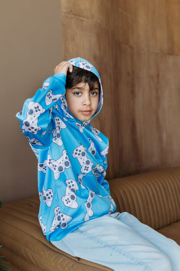 Memphis Player One Hoodie Blue - Gaming Hoodie for Boys