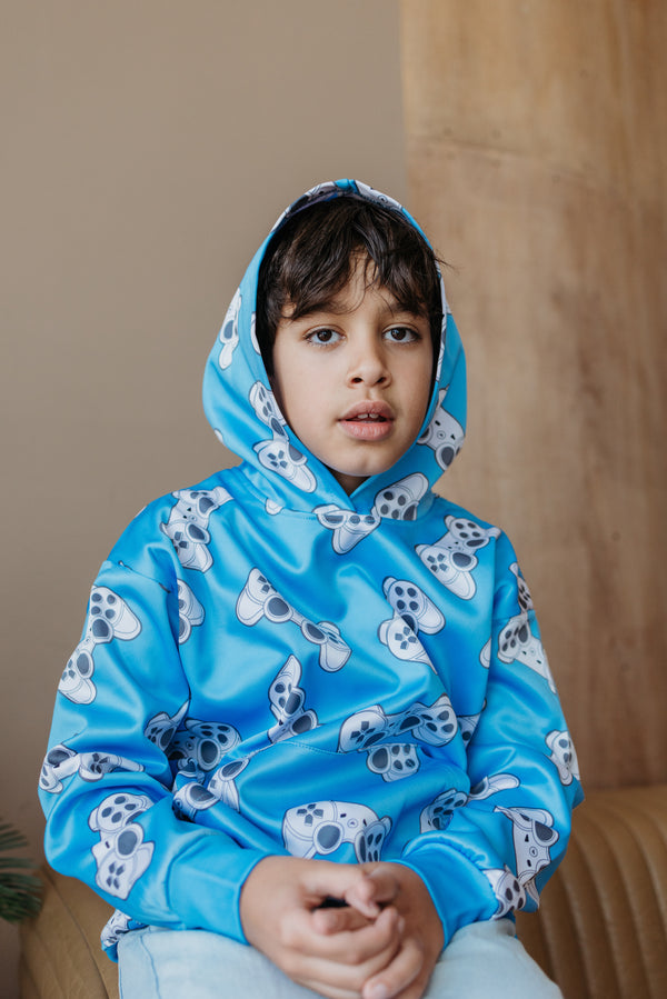 Memphis Player One Hoodie Blue - Gaming Hoodie for Boys