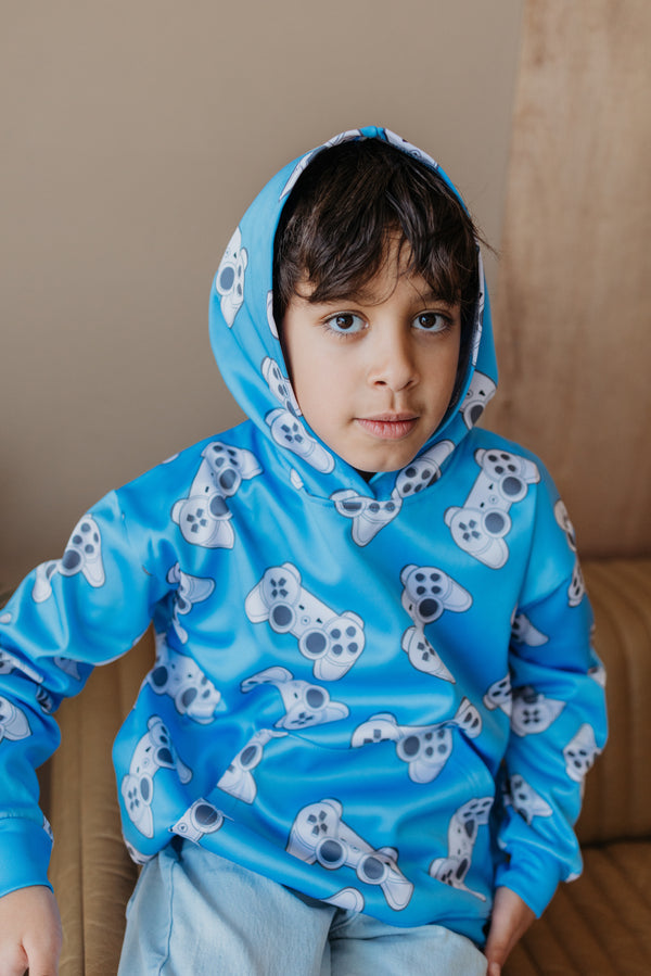 Memphis Player One Hoodie Blue - Gaming Hoodie for Boys