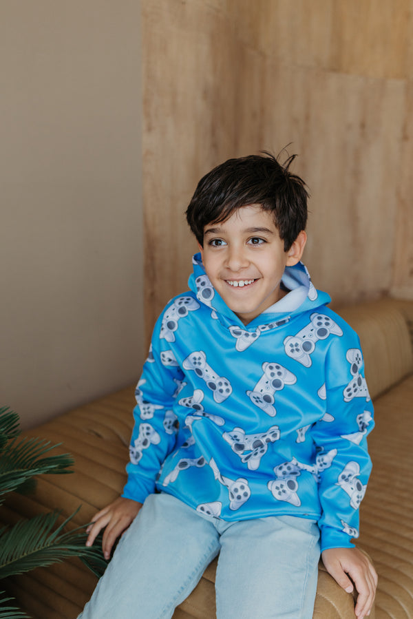 Memphis Player One Hoodie Blue - Gaming Hoodie for Boys