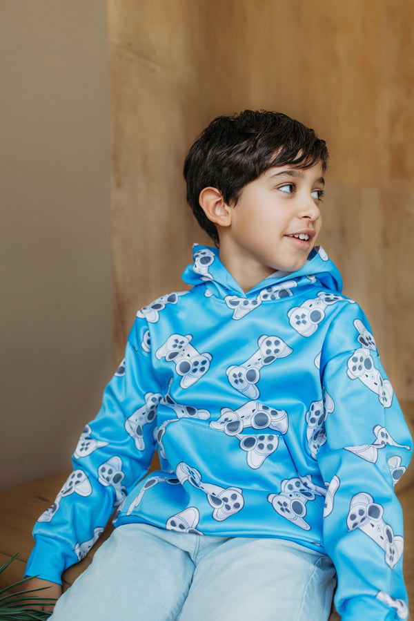 Memphis Player One Hoodie Blue - Gaming Hoodie for Boys