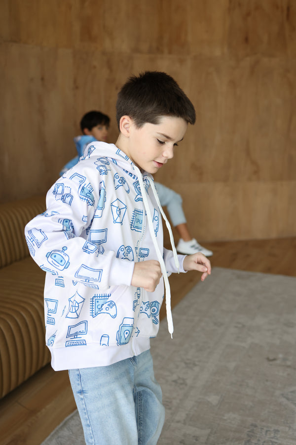 Memphis Tech Flow Zip Hoodie Blue - Tech Hoodie for Boys