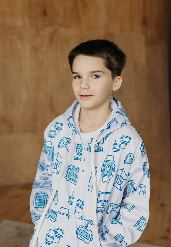 Memphis Tech Flow Zip Hoodie Blue - Tech Hoodie for Boys