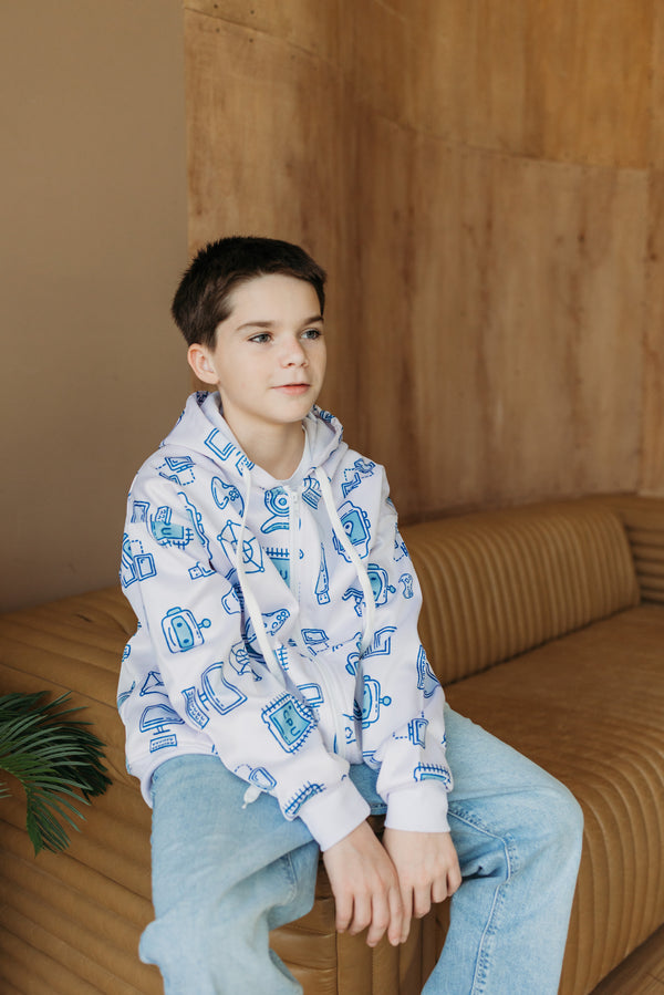Memphis Tech Flow Zip Hoodie Blue - Tech Hoodie for Boys