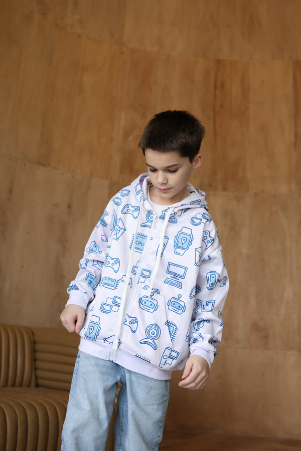 Memphis Tech Flow Zip Hoodie Blue - Tech Hoodie for Boys