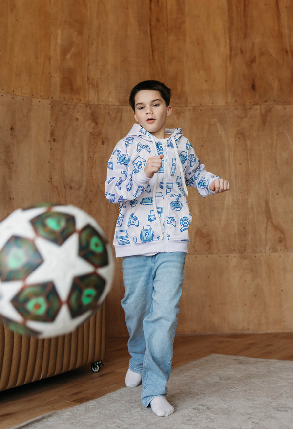 Memphis Tech Flow Zip Hoodie Blue - Tech Hoodie for Boys