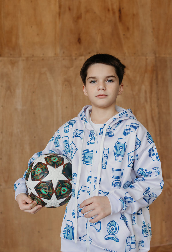 Memphis Tech Flow Zip Hoodie Blue - Tech Hoodie for Boys