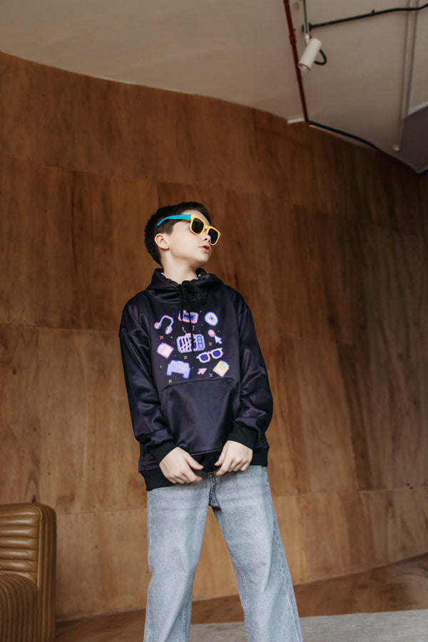 Memphis Pixel Pulse Hoodie - Retro Gaming Hoodie for Boys