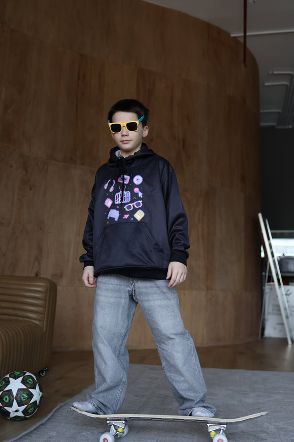 Memphis Pixel Pulse Hoodie - Retro Gaming Hoodie for Boys