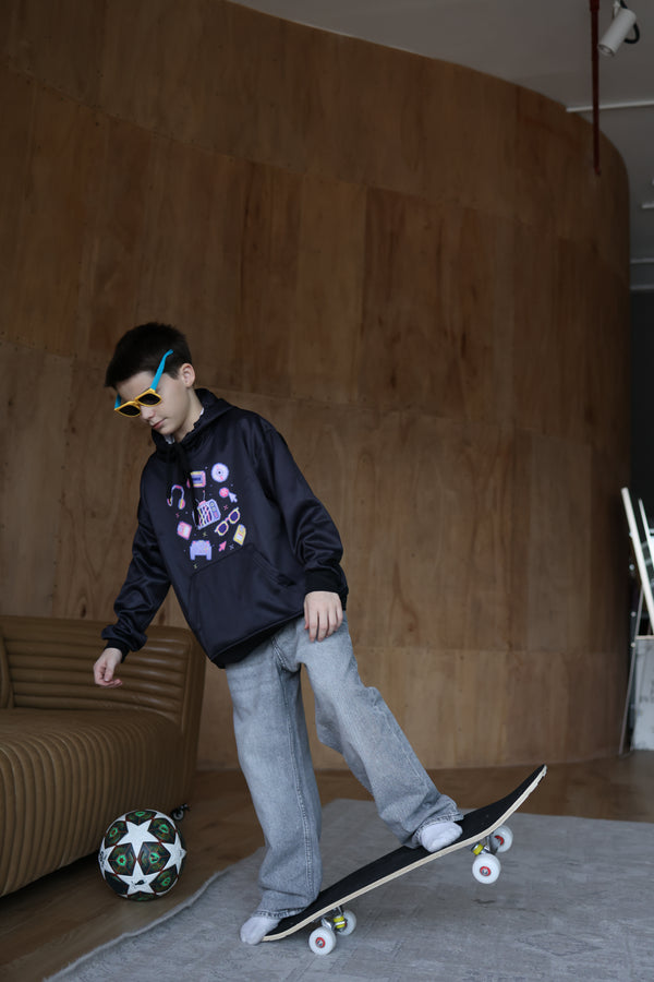 Memphis Pixel Pulse Hoodie - Retro Gaming Hoodie for Boys