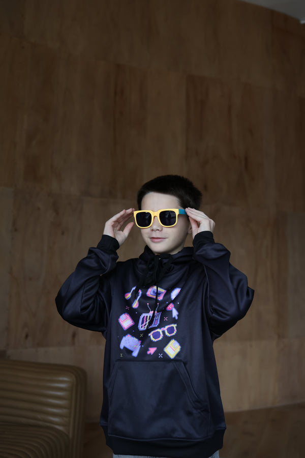 Memphis Pixel Pulse Hoodie - Retro Gaming Hoodie for Boys