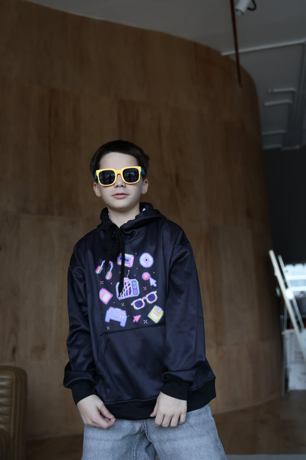 Memphis Pixel Pulse Hoodie - Retro Gaming Hoodie for Boys