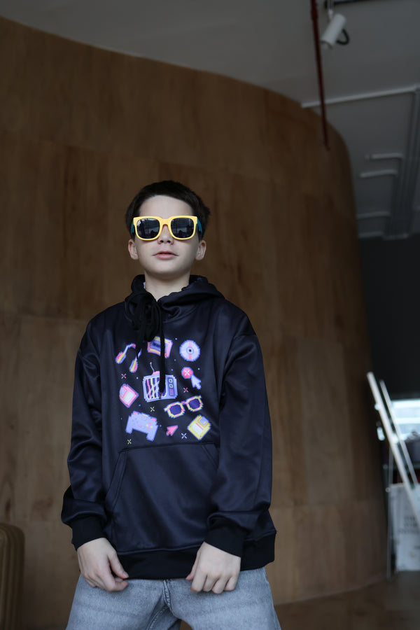Memphis Pixel Pulse Hoodie - Retro Gaming Hoodie for Boys