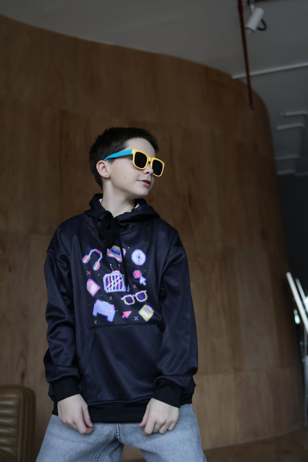Memphis Pixel Pulse Hoodie - Retro Gaming Hoodie for Boys