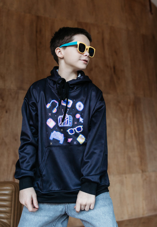 Memphis Pixel Pulse Hoodie - Retro Gaming Hoodie for Boys